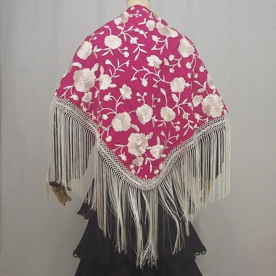 刺繍マントンシージョ 140cm×64cm フクシア×アイボリー - オリジナル