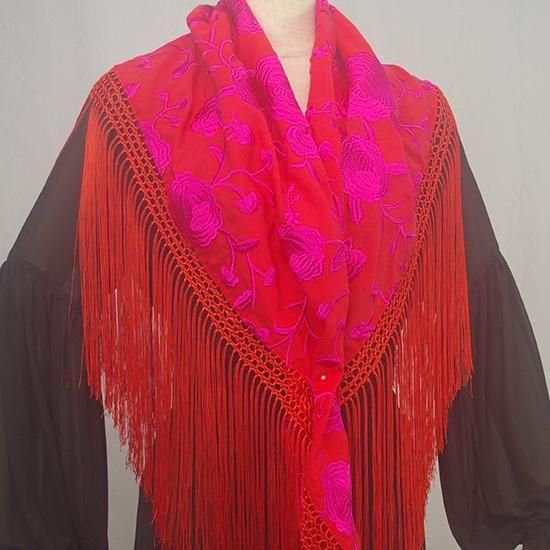 刺繍マントンシージョ 136cm×56cm ROJO×ROSA - オリジナル
