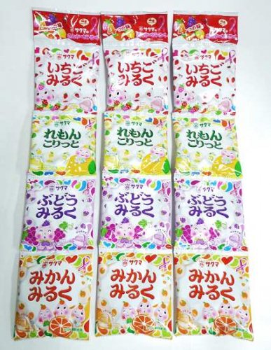 駄菓子「サクマ　さんかくみるく・４連つりさげ」駄菓子の通販 問屋やまぐち｜おもちゃの格安、卸売