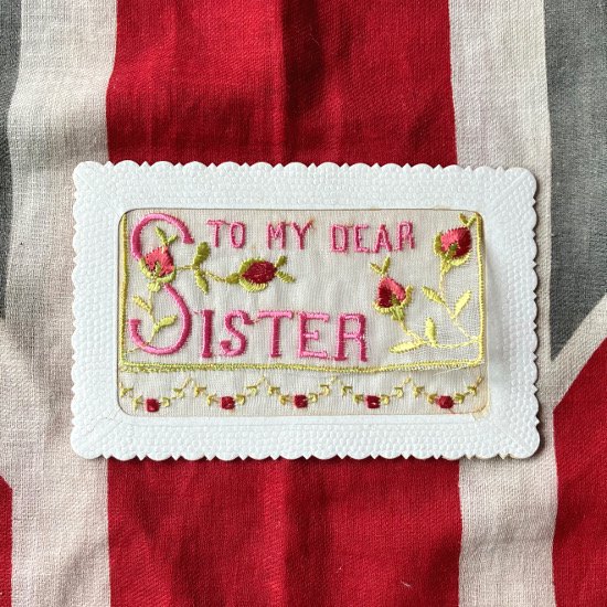 WW1 刺繍カード　To My Dear Sister（ピンク） - UK雑貨店 GILLESPIE ROAD