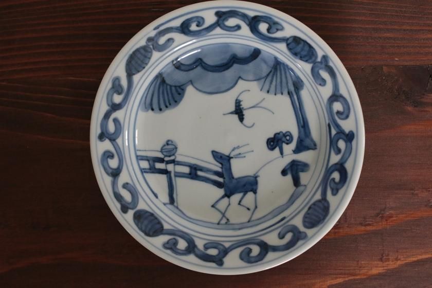 樋山真弓⭐️ 五寸皿（染付鹿文）　九谷焼　作家⭐️3枚 樋山真弓⭐️ 五寸皿（染付鹿文） 九谷焼 作家⭐️3枚