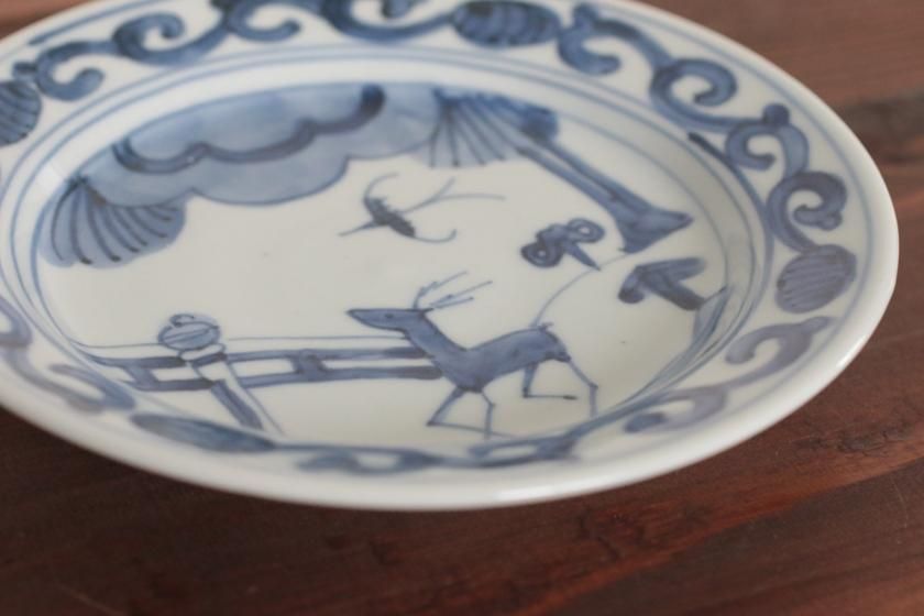 樋山真弓⭐️ 五寸皿（染付鹿文）　九谷焼　作家⭐️3枚 染付鹿文5寸皿 樋山真弓 九谷焼 北欧雑貨と暮らしの道具lotta