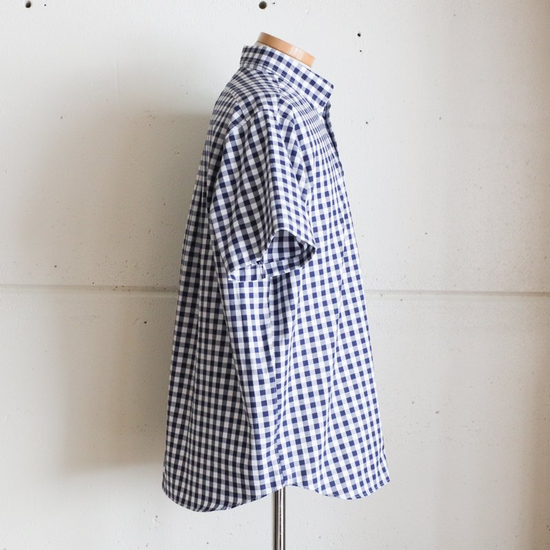 INDIVIDUALIZED SHIRTS  *  Pop Over Short Sleeve　 Big Gingham 　Navy 　Classic Fit