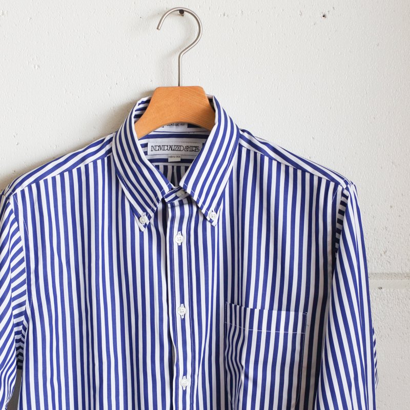INDIVIDUALIZED SHIRTS Barber Stripe Navy 　Classic Fit