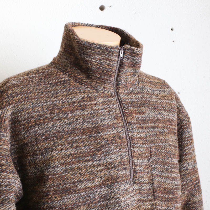 Engineered Garments Zip Mock Neck Brown Poly Wool Melange Knit
