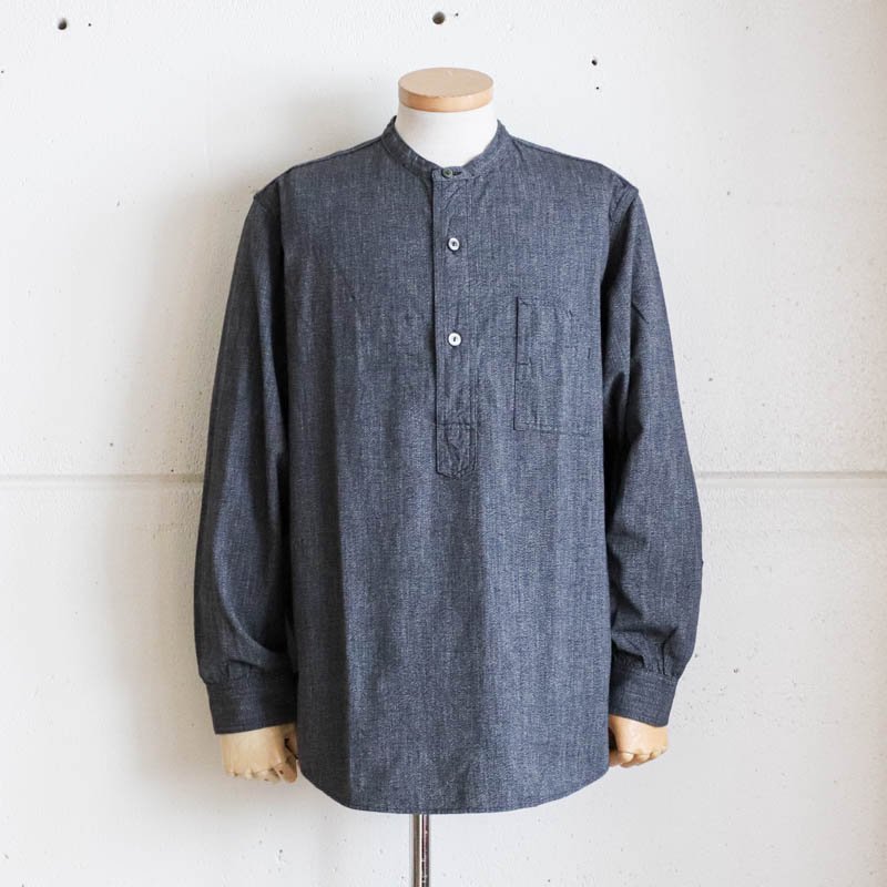 Band Collar Shirt  Grey CovertSalt & Pepper
