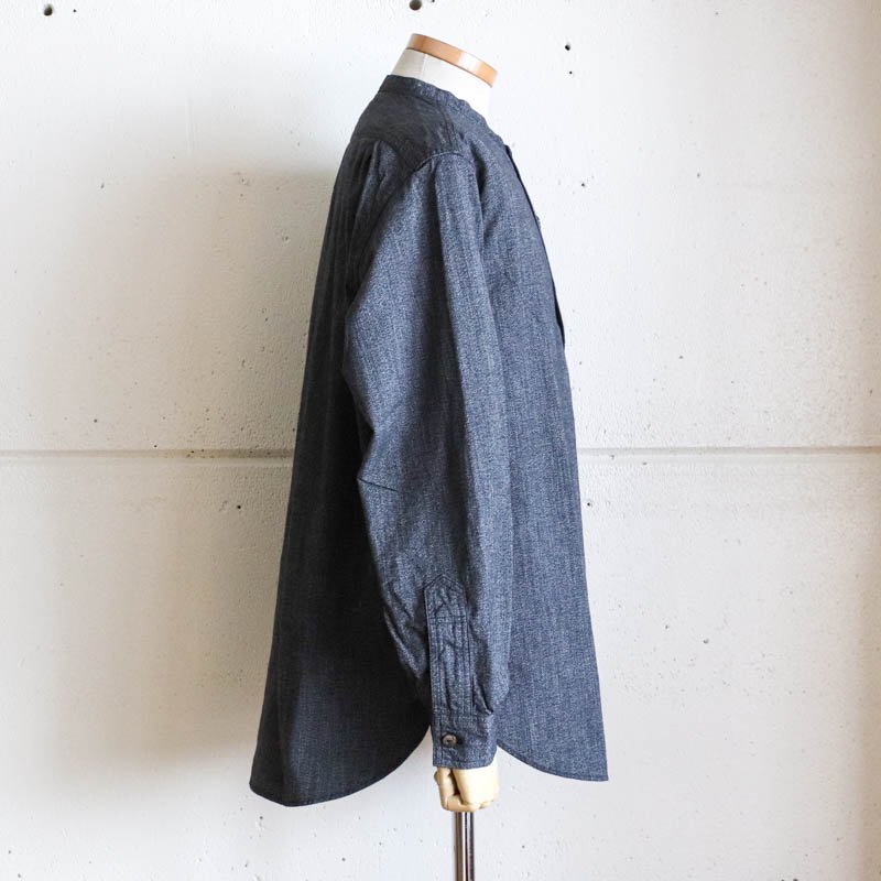 Band Collar Shirt  Grey CovertSalt & Pepper
