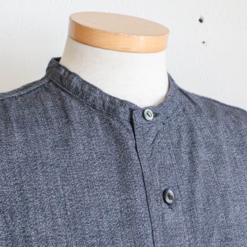 Band Collar Shirt  Grey CovertSalt & Pepper
