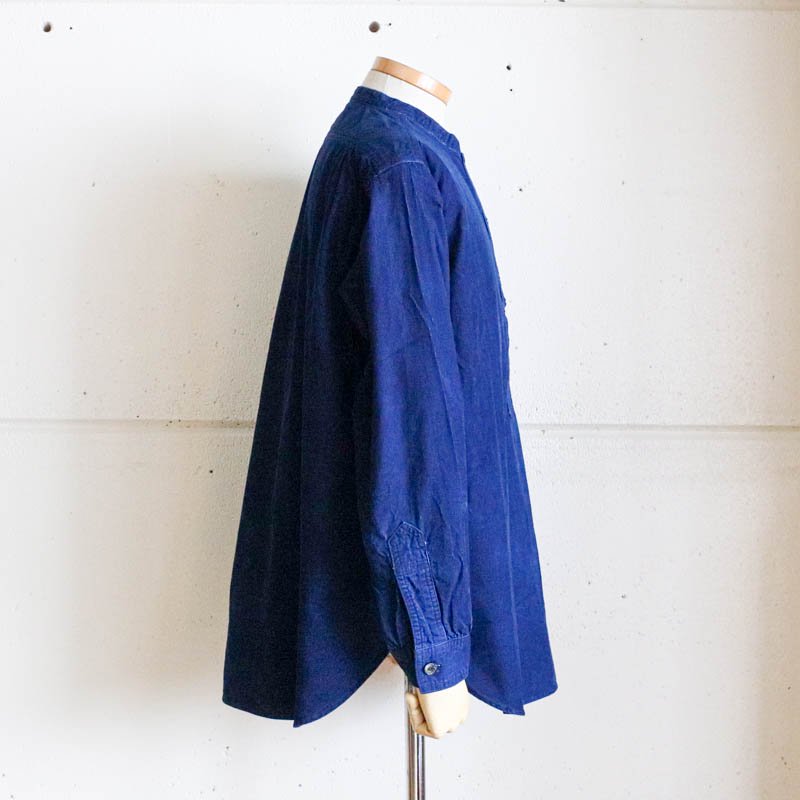 Band Collar Shirt  Cotton Cords Indigo
