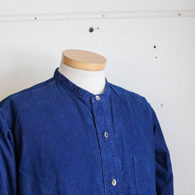 Band Collar Shirt  Cotton Cords Indigo
