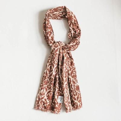 Stole　Batik Leaf Print　Brown