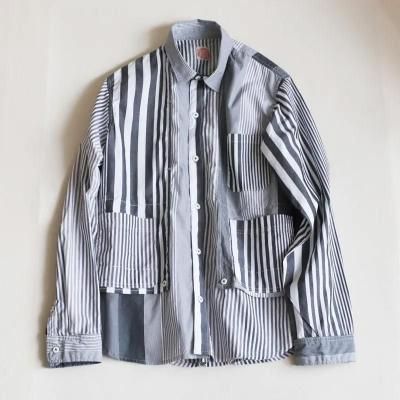 ストライプパッチワーク　ロガーシャツ