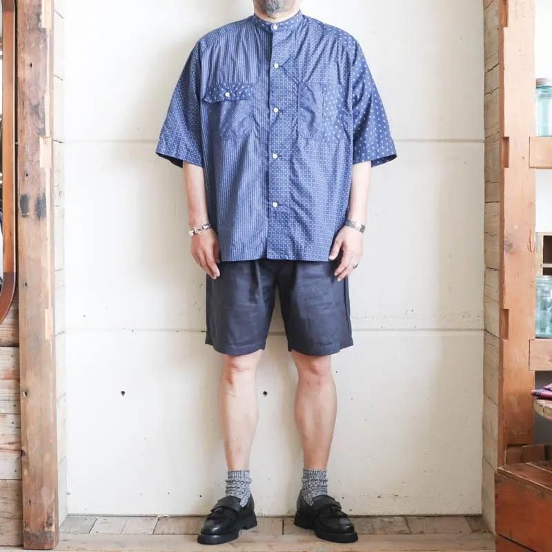 小紋柄パッチワーク半袖カバーシャツ