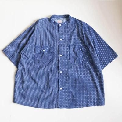 小紋柄パッチワーク半袖カバーシャツ