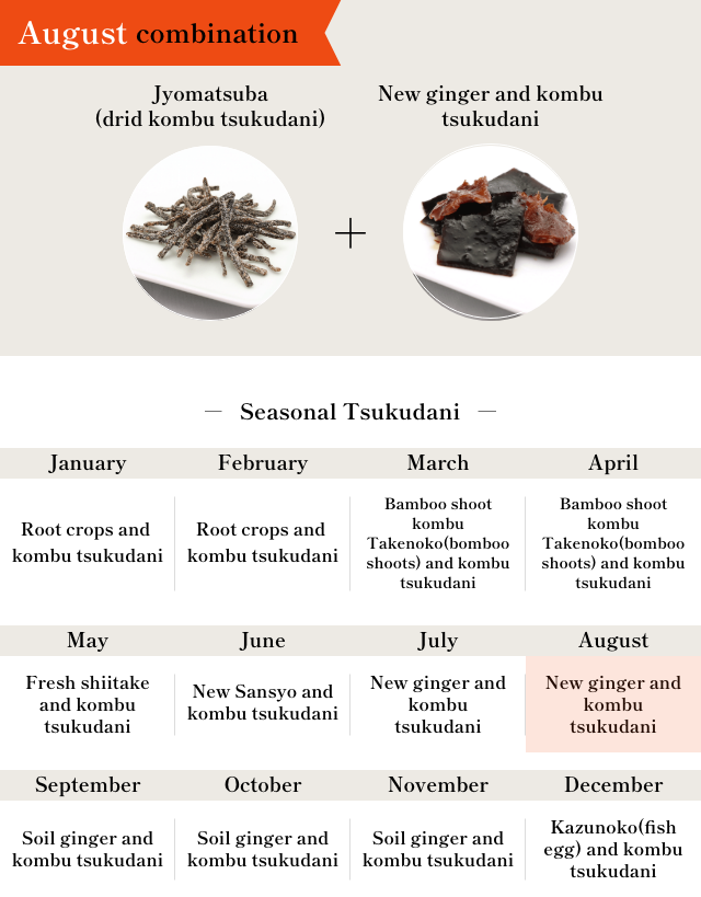 August combination Jyomatsuba(drid kombu tsukudani) + New ginger and kombu tsukudani