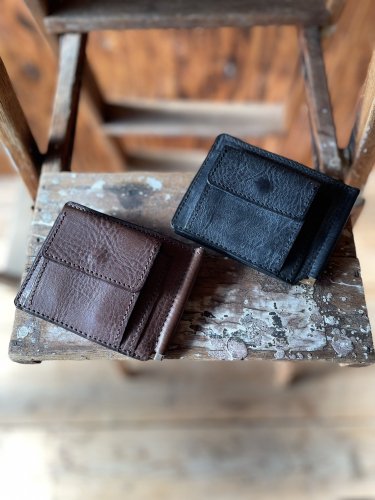 シュリンクシボレザー コンパクトウォレット 折り財布 ブラウン/ Shrink Sibo leather Compact Wallet 