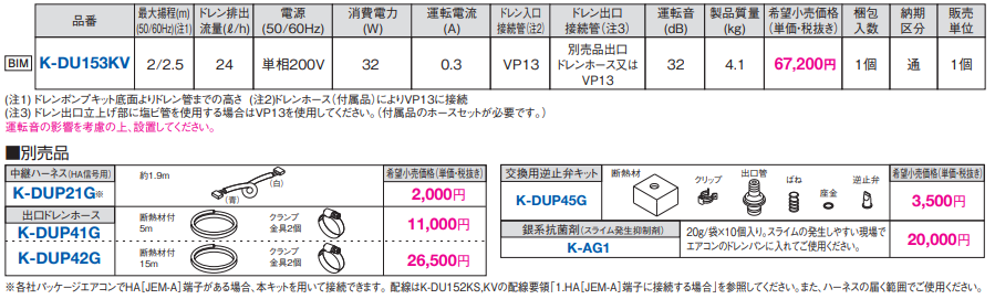 ドレンアップキット/ドレンポンプキット 空調関連部材 オーケー器材 