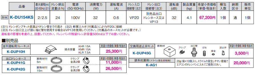 ドレンアップキット/ドレンポンプキット 空調関連部材 オーケー器材