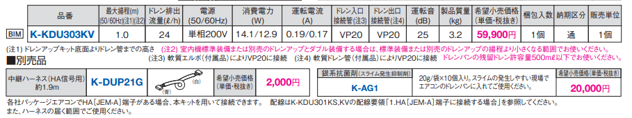 ドレンアップキット/ドレンポンプキット 空調関連部材 オーケー器材 ドレンアップキット K-KDU303KV