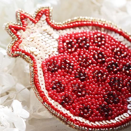 ビーズ刺繍コースター「ザクロ」 - 海福雑貨通販部