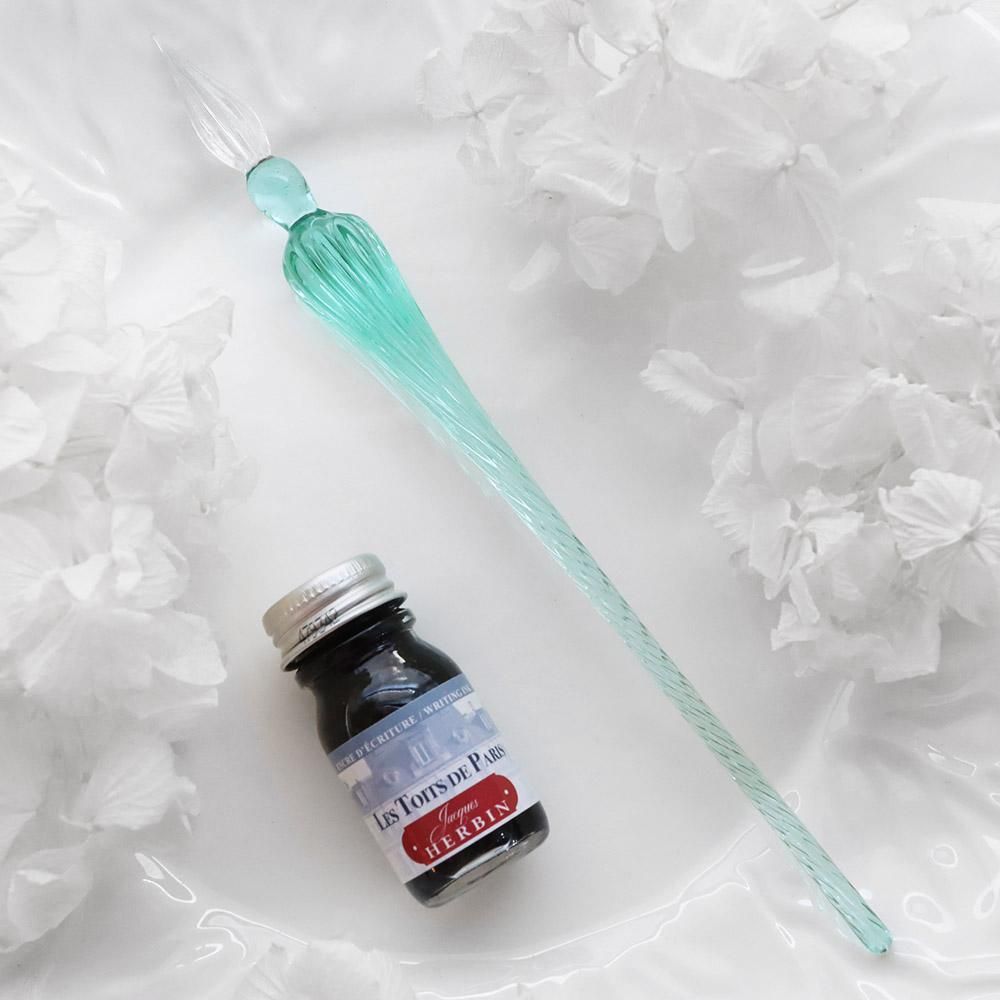 ガラス工房 LUC ガラスペン 水中花イセタンブルー ガラスペン【透線】水中花※受注制作 ペン・筆記用具 Naokawa