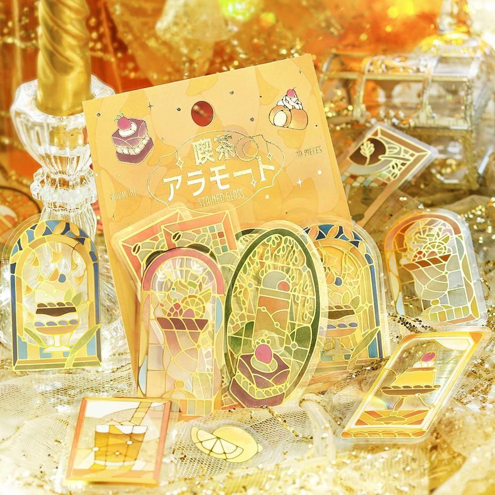 フリーダムウォーズ　プロパくんソフビフィギュア+シャツ+ステンレスボトル+シール クリアシール「喫茶アラモード・ステンドイエロー」 - 海福雑貨通販部