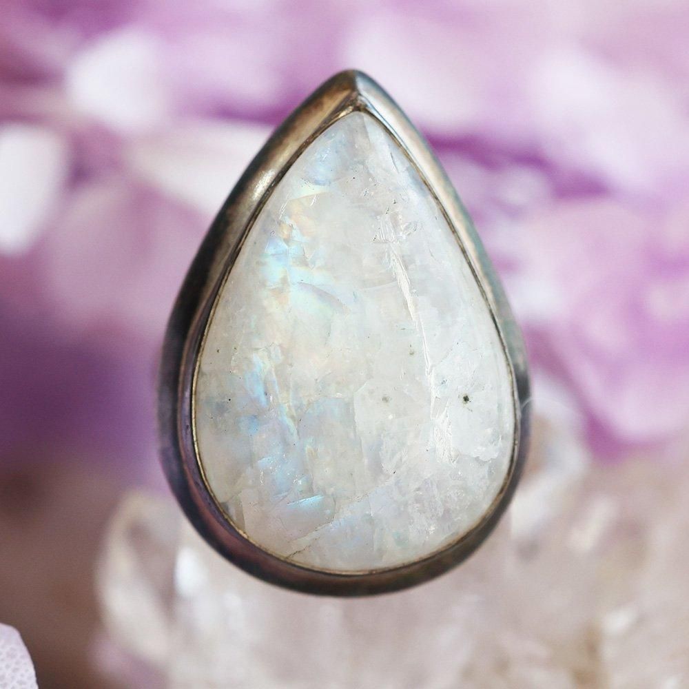 雫型ムーンストーンの銀製リング - 海福雑貨通販部