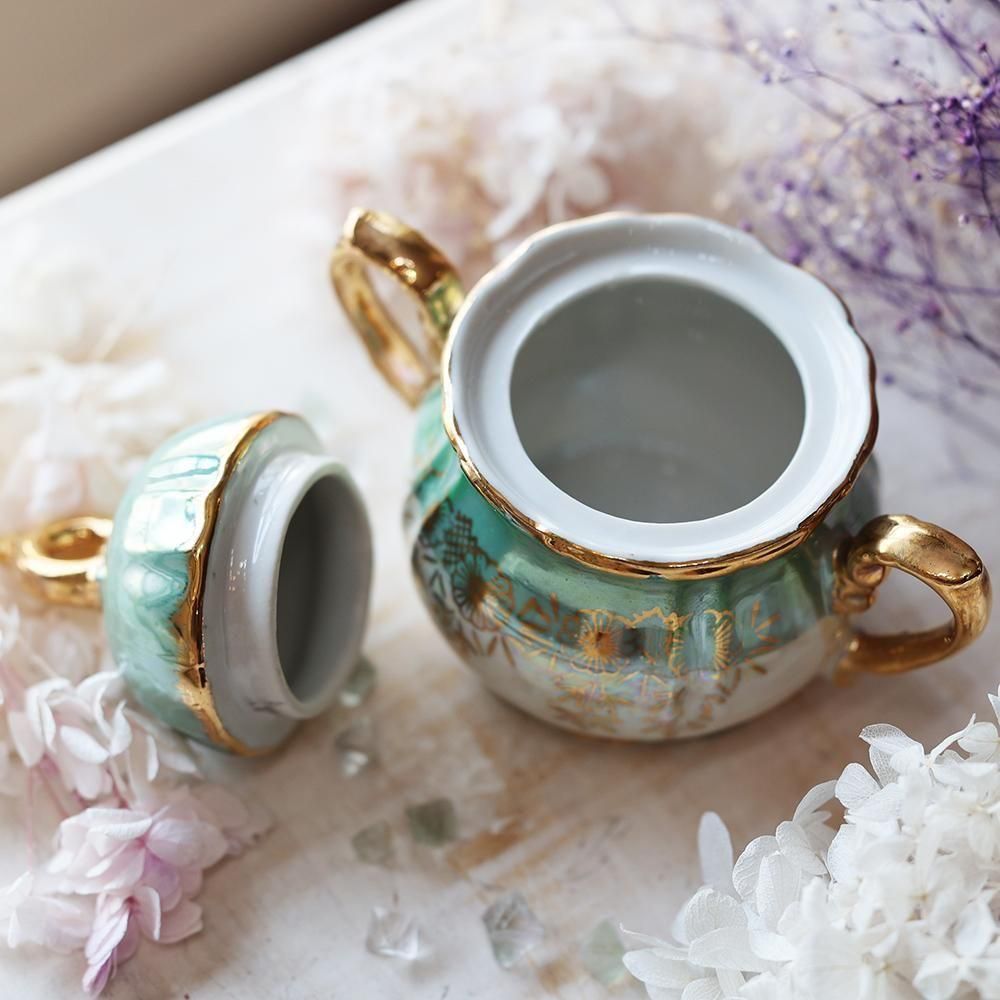 レトロ金彩グリーンシュガーポット - 海福雑貨通販部