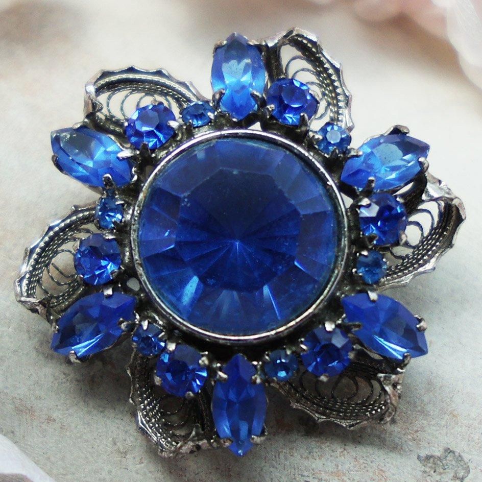 青硝子のお花ブローチ - 海福雑貨通販部