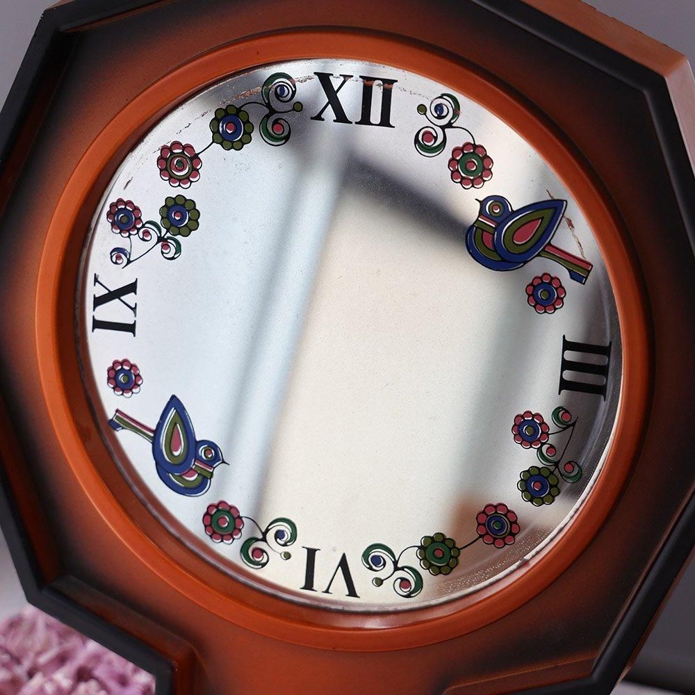 レトロ時計型壁掛け鏡（温度計付き）・備考有 - 海福雑貨通販部