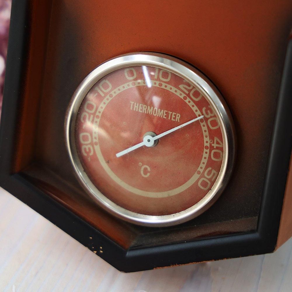 レトロ時計型壁掛け鏡（温度計付き）・備考有 - 海福雑貨通販部