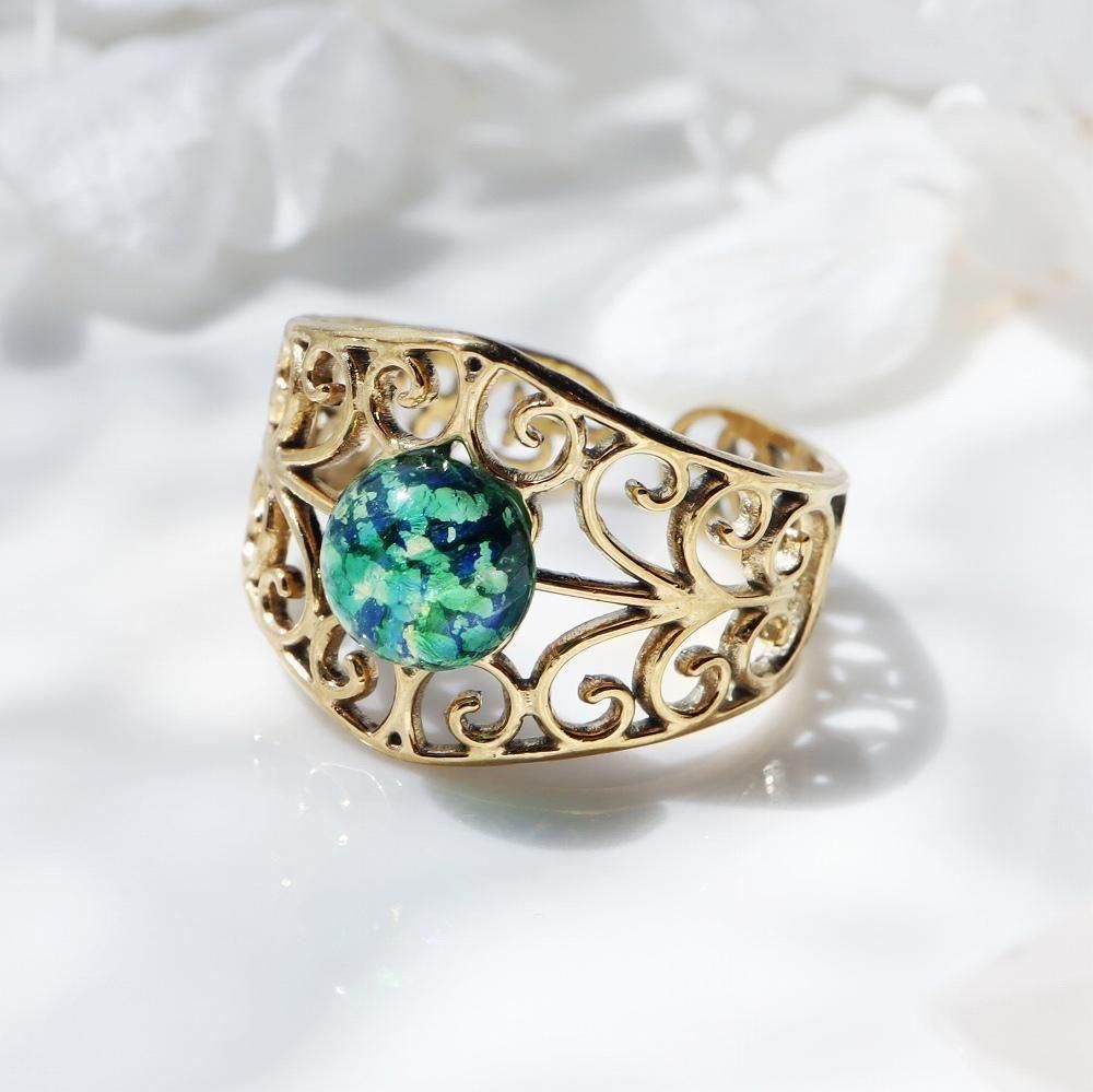 エメラルドの高貴な濃緑のかがやきが上品なデザインリング　K10YG　サイズ9号 Skinny ] Emerald /K10YG – Ellearl_jewelry
