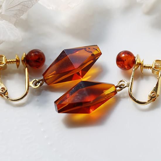 琥珀のヴィンテージイヤリング - 海福雑貨通販部
