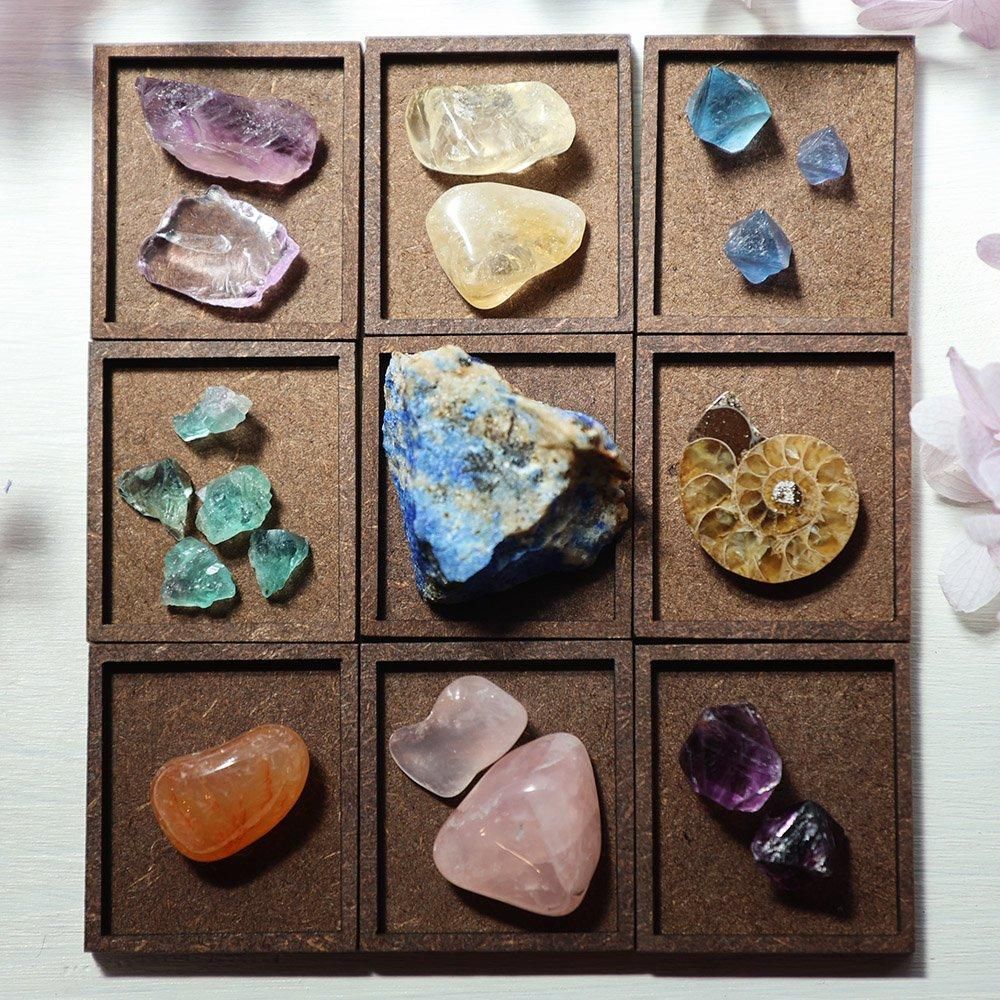 ミニチュアショーケース - ブラウン（フラット）「鉱物詰め合わせ