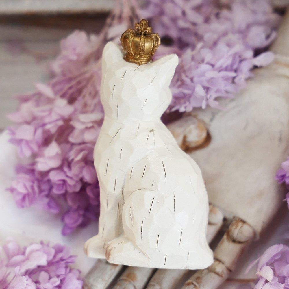 オブジェ「王冠をかぶって座る白猫」- 海福雑貨通販部
