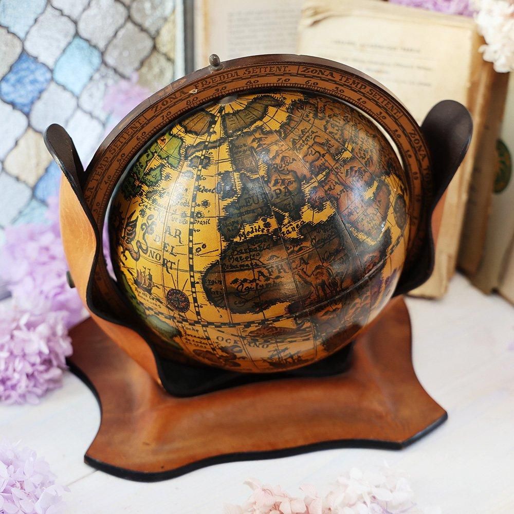 革張り地球儀オブジェ（備考有）- 海福雑貨通販部