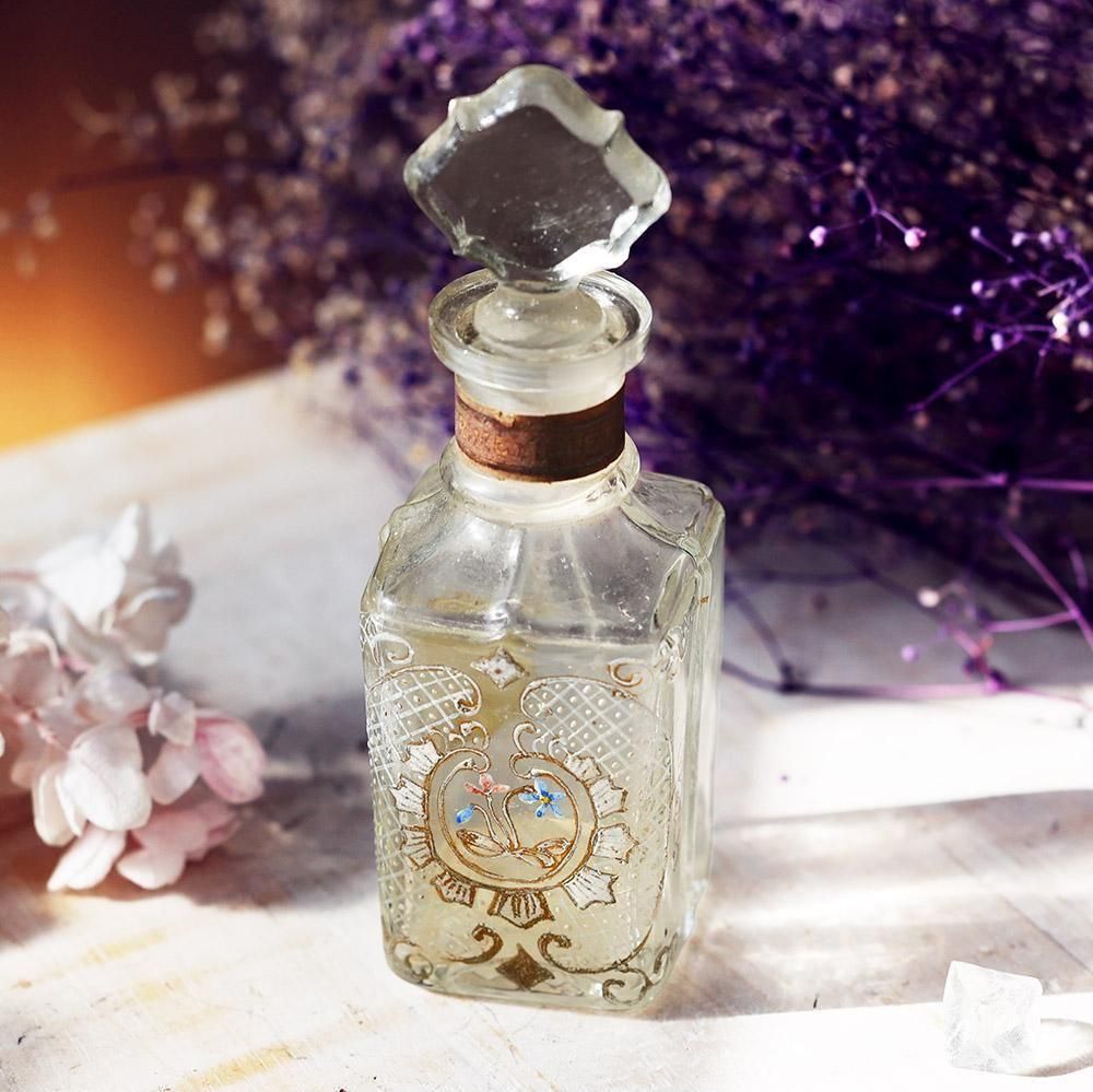 アンティーク　香水瓶 淡琥珀色 葉図 切り子 アンティーク 香水瓶」 - 正尚堂