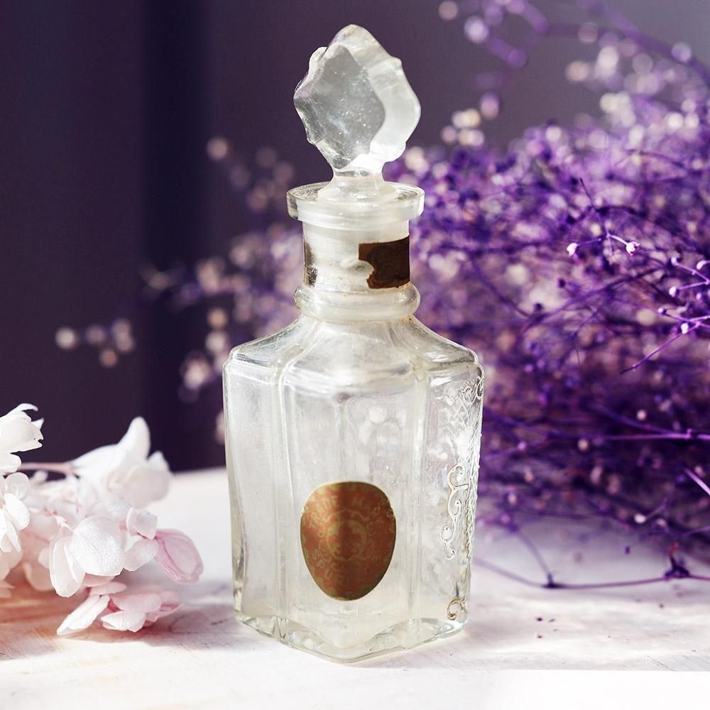 アンティーク　香水瓶 淡琥珀色 葉図 切り子 アンティーク 香水瓶」 - 正尚堂