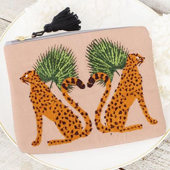 刺繍ポーチ「チーター」 - 海福雑貨通販部