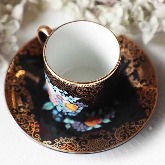 レトロ花柄金彩デミタスカップ&ソーサー - 海福雑貨通販部