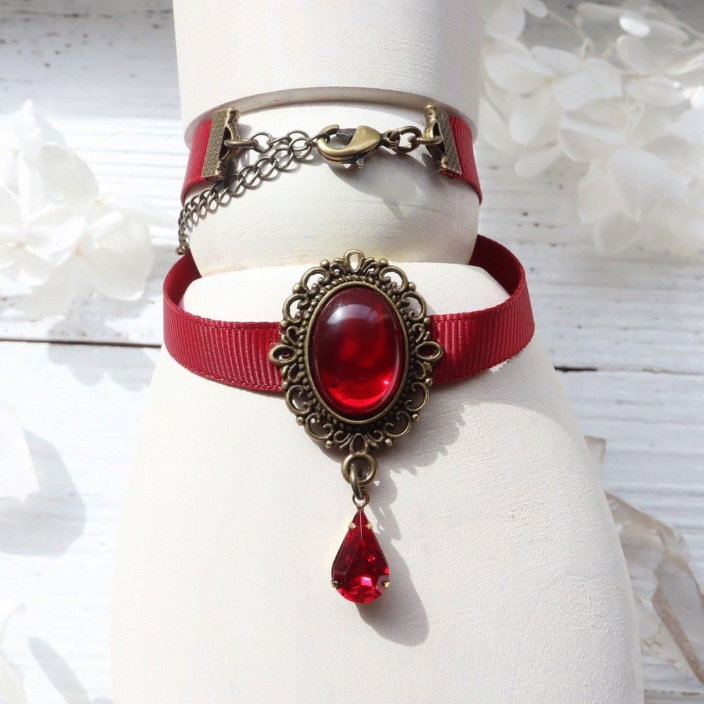 vintage cabochon choker - red - 海福雑貨通販部