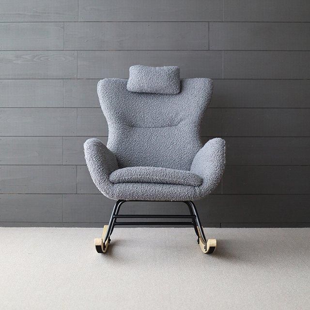 (新品)ボアロッキングチェア C59ロッキングボアチェア｜グレー