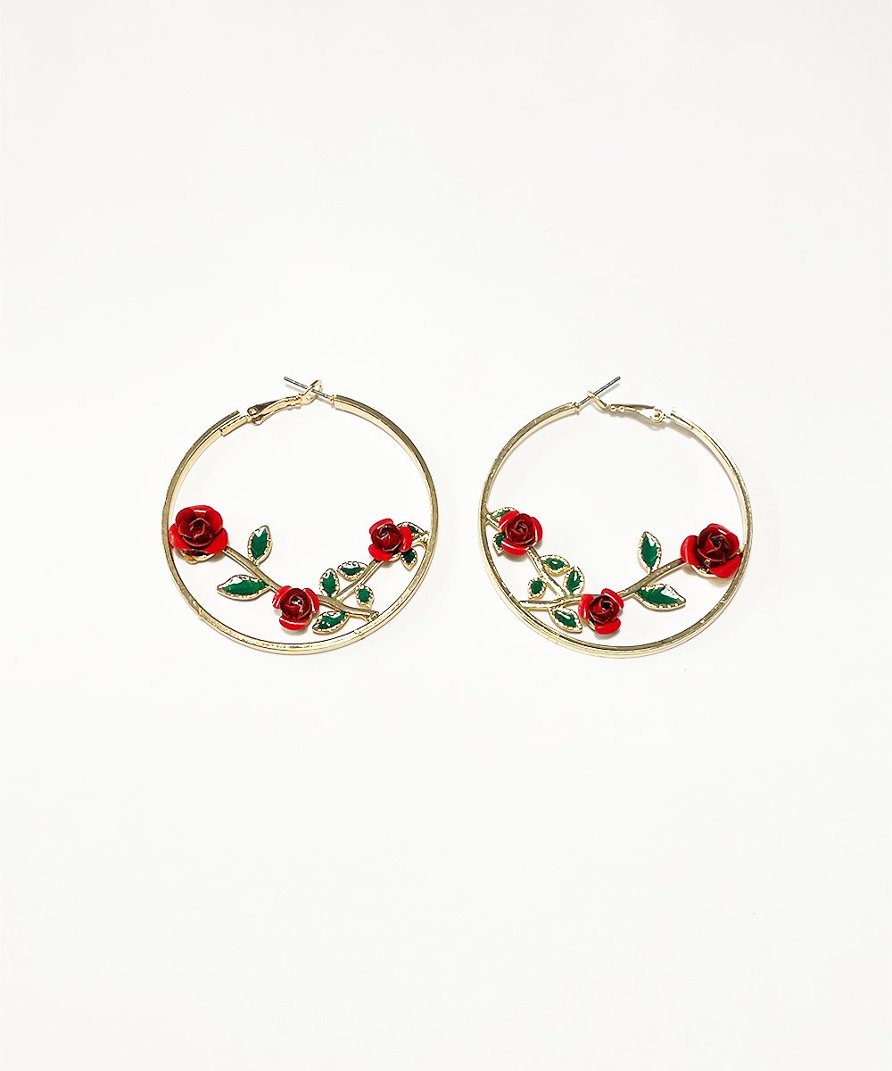 Antique touch rose hoop earrings