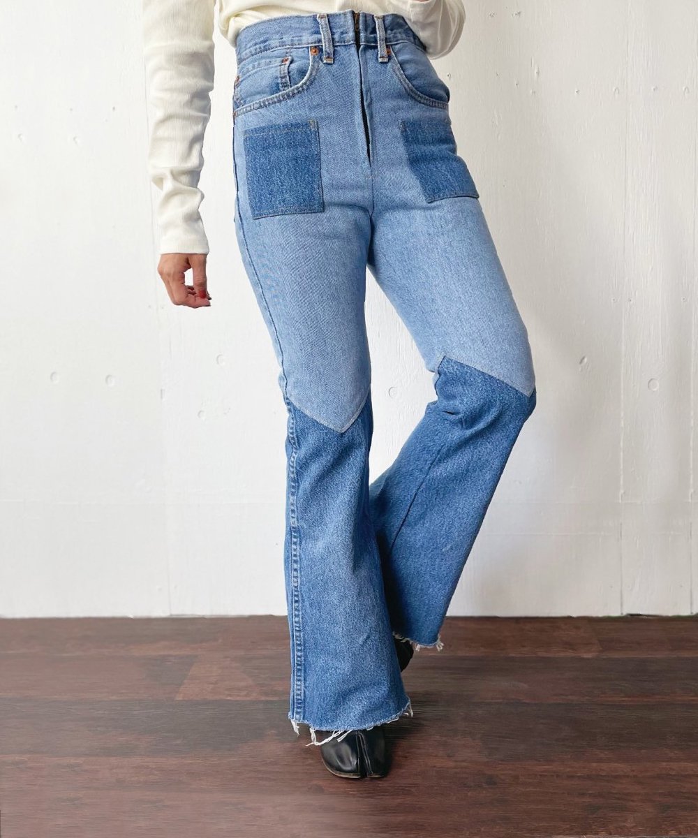 77circa】circa make western cutback flare pants (Denim Blue)-RAYDY