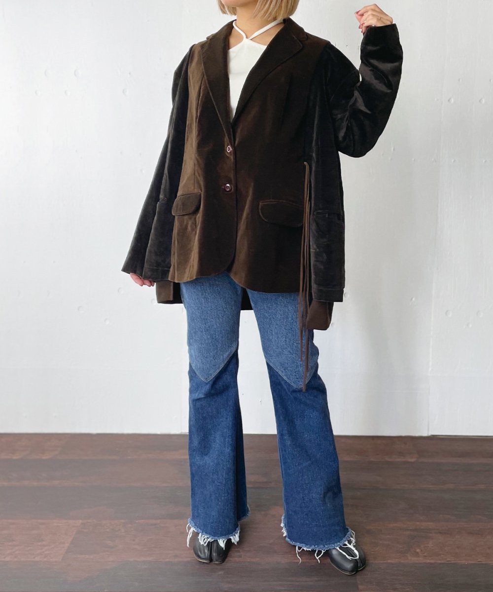 【77circa】circa make adjustable width velor jacket（Brown）