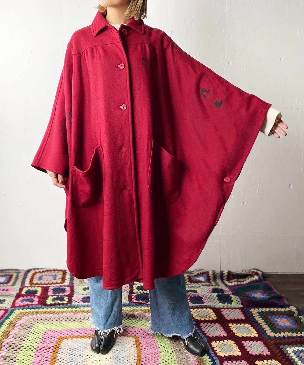 【P-11】Amy tattoo Pure Wool Vintage Poncho Coat／Made in U.S.A./unisex