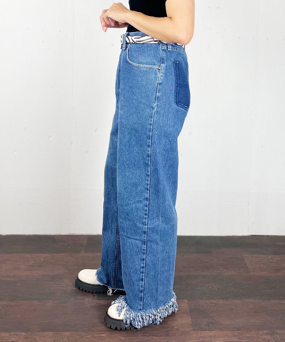 77circa】Circa Make Fringe Denim Pants (Blue)-RAYDY-レイディ