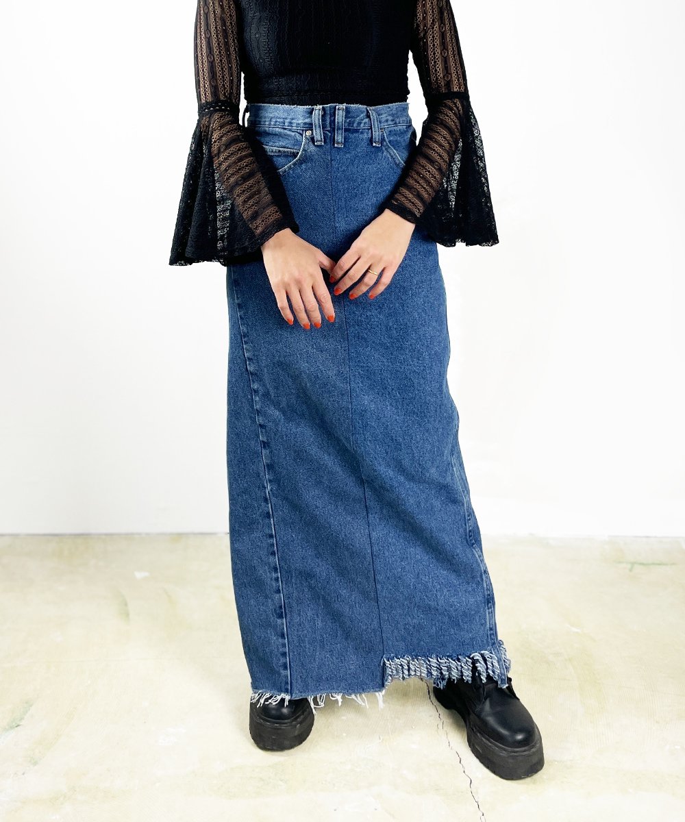 【77circa】Circa Make Long Denim Skirt (Blue)