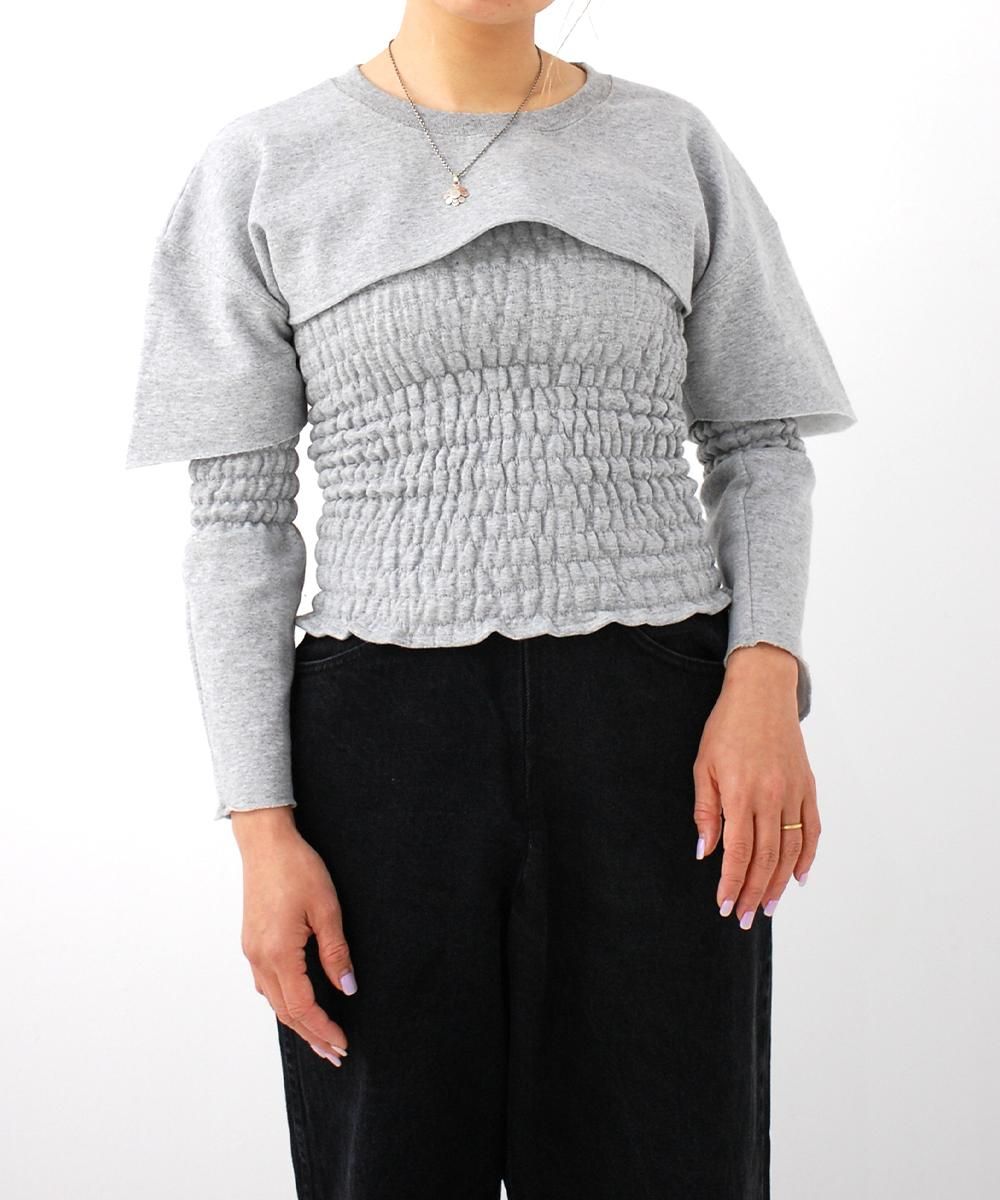 77circa】circa make separate shirring sweat top (Gray) -RAYDY