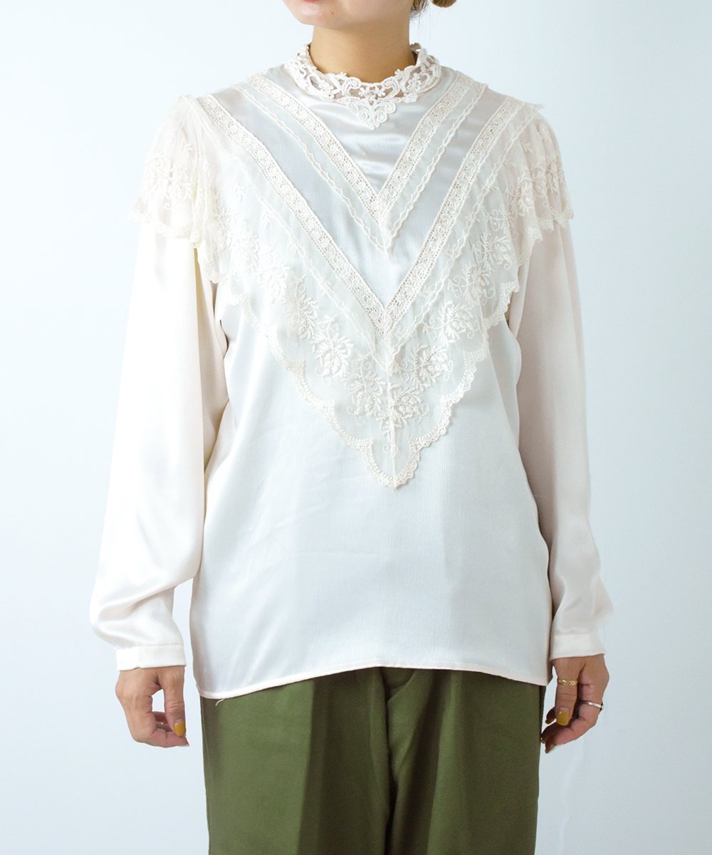 【P-11】Vintage Flower Lace Blouse / 90'S Made In U.S.A.